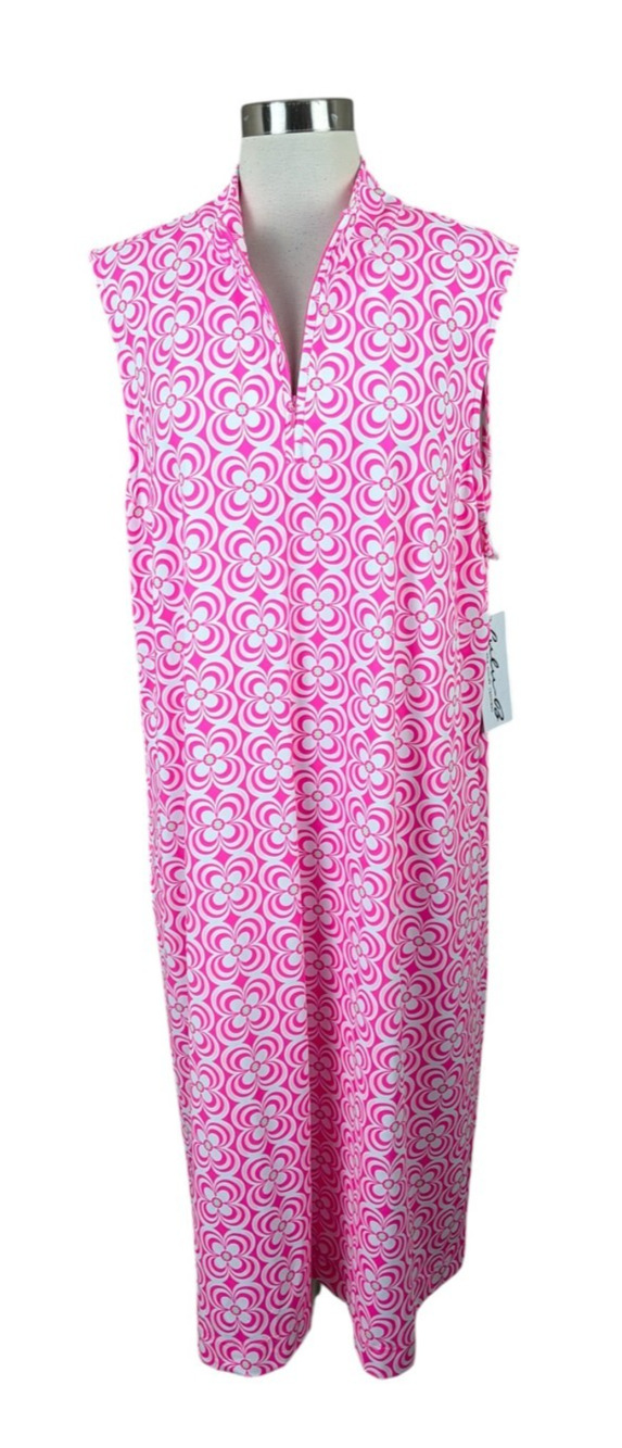 Lulu-B NEW Palm Beach Lattice Half Zip Middy Dress 2X Pink Coastal Travel 4596